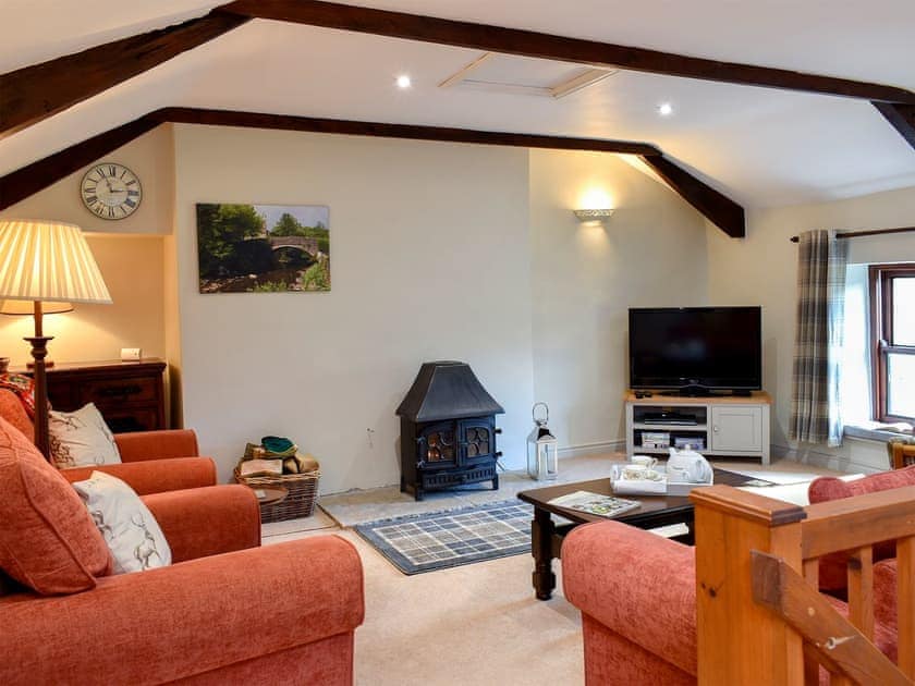 Comfortable living area with a gorgeous wood burner  | 2 Swallowholm Cottages, Arkengarthdale, near Reeth