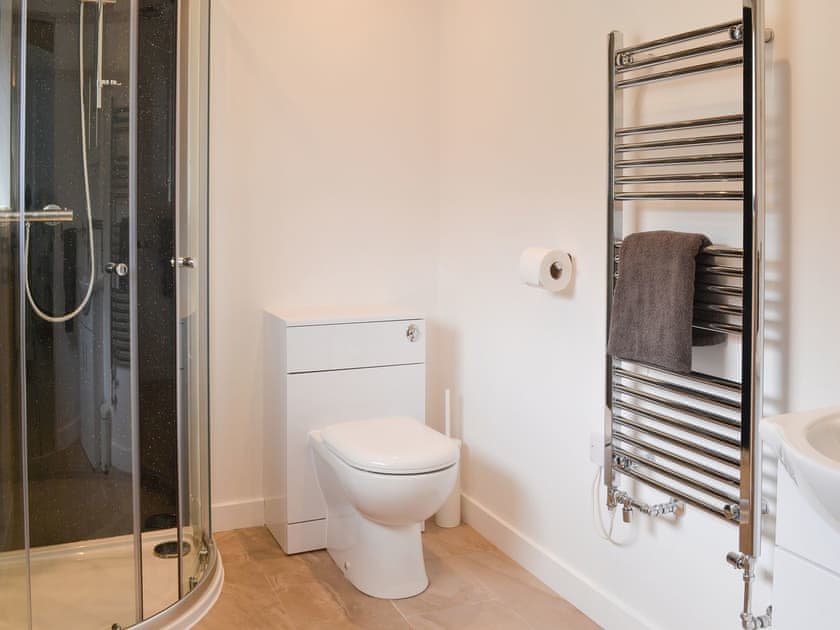 En-suite shower room with heated towel rail | The Wheel House, East Hill, near Ottery St Mary
