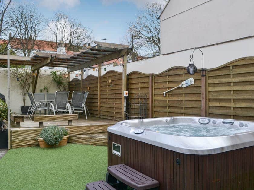 Outdoor area with hot tub | The Dun Cow - Dun Cow Cottages, Bishop Middleham, near Durham