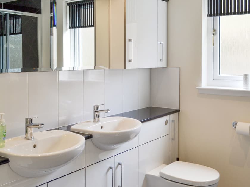 Shower room with twin sinks | Eilean View (Island View), Inverasdale by Poolewe, near Achnasheen
