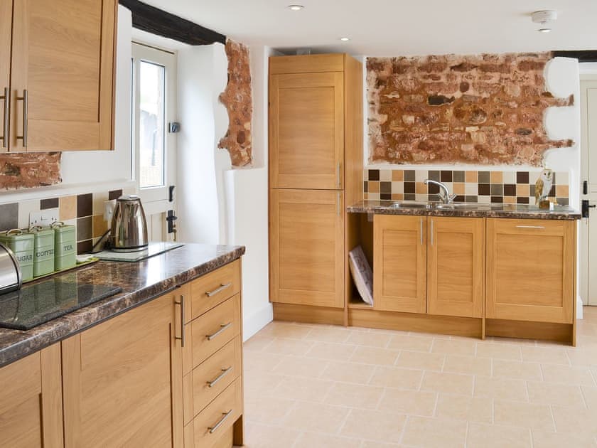 Lovely kitchen with exposed brickwork | Fair Maid - Glimsters Farm Holiday let, Kentisbeare, Cullompton