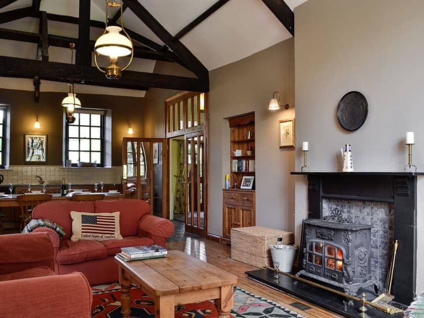 Open plan living space with wood beams | The Old School Penallt , Penallt, near Monmouth