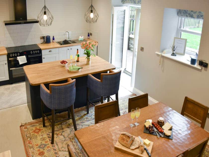 Kitchen/diner seen from stairs | Greystones - Reeth Holiday Cottages, Reeth, near Richmond