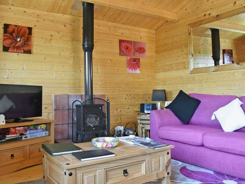 Welcoming living area with wood burner | Elderflower Lodge - Sunbrae Holiday Lodges, Stoulton, near Malvern