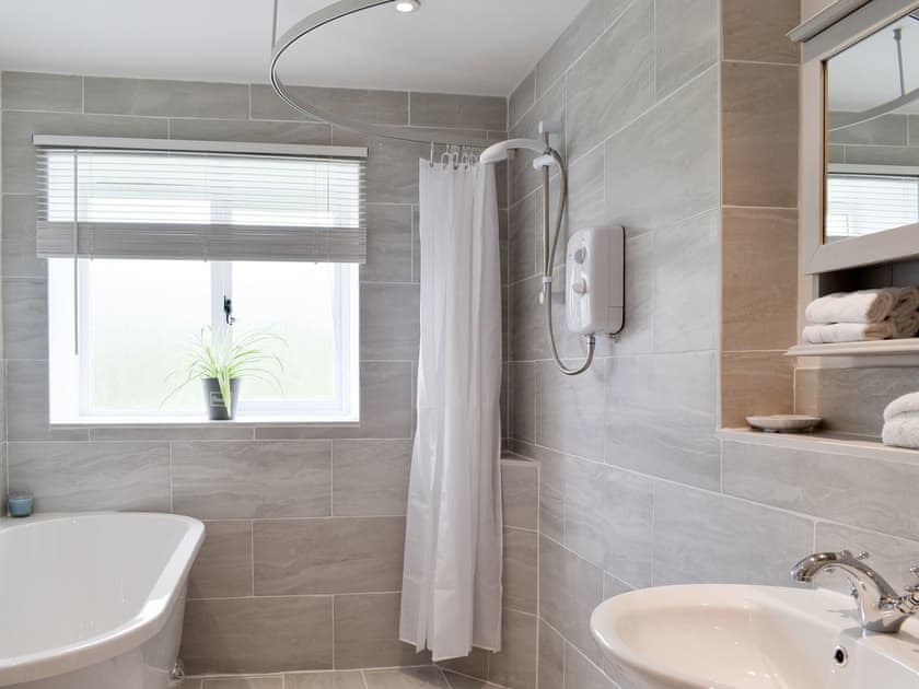 Family bathroom with bath and separate shower area | Cherry Cottage - Wood Dairy, North Perrott, near Crewkerne