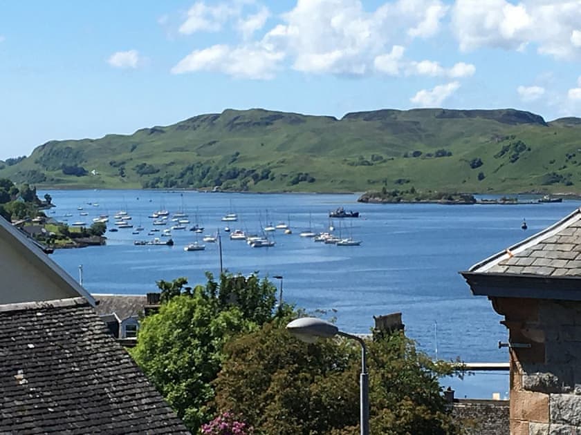 Balcony overlooking the town and Oban Bay  | Finlaggan Apartment, Oban