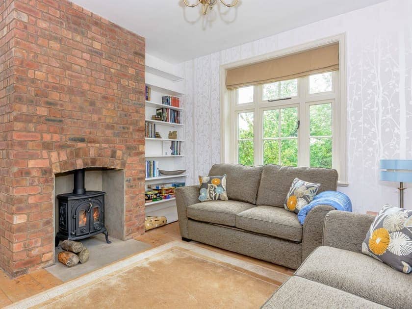 Superbly renovated living room with wood burner | Station House, Miller’s Dale, near Buxton