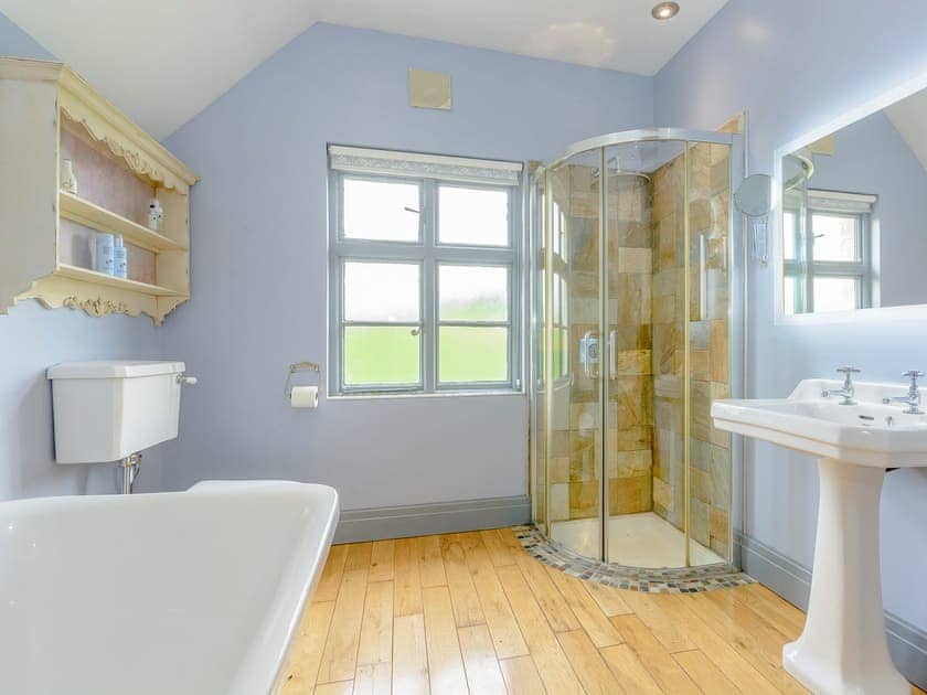 Impressive bathroom with freestanding bath | Station House, Miller’s Dale, near Buxton