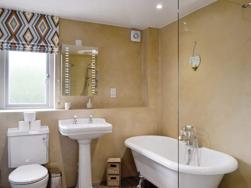 Family bathroom with bath and shower enclosure | Ramerish Retreat, Laurieston, near Gatehouse of Fleet