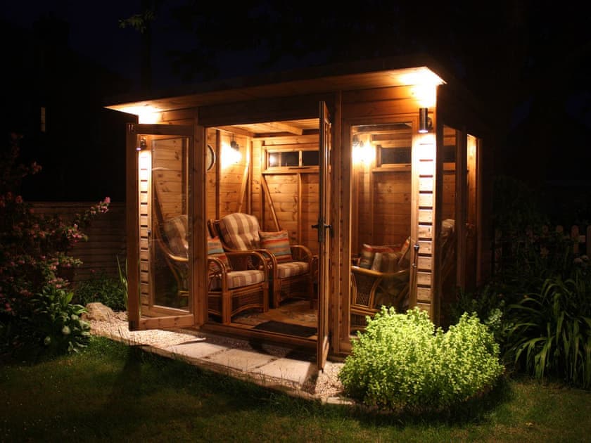Attractively lit summerhouse | Churchview House, Winterbourne Abbas, near Dorchester