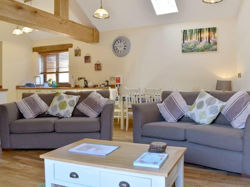 Well presented open plan living space | Little Allaston Farm Holidays - Lambing Shed - Little Allaston Farm, Lydney