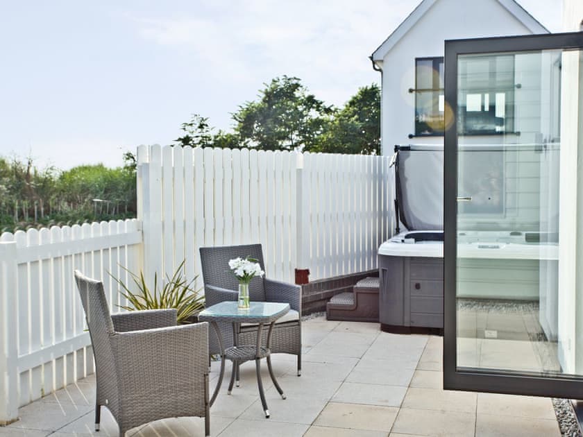Patio area with hot tub | Black Sea Horse, Westward Ho!