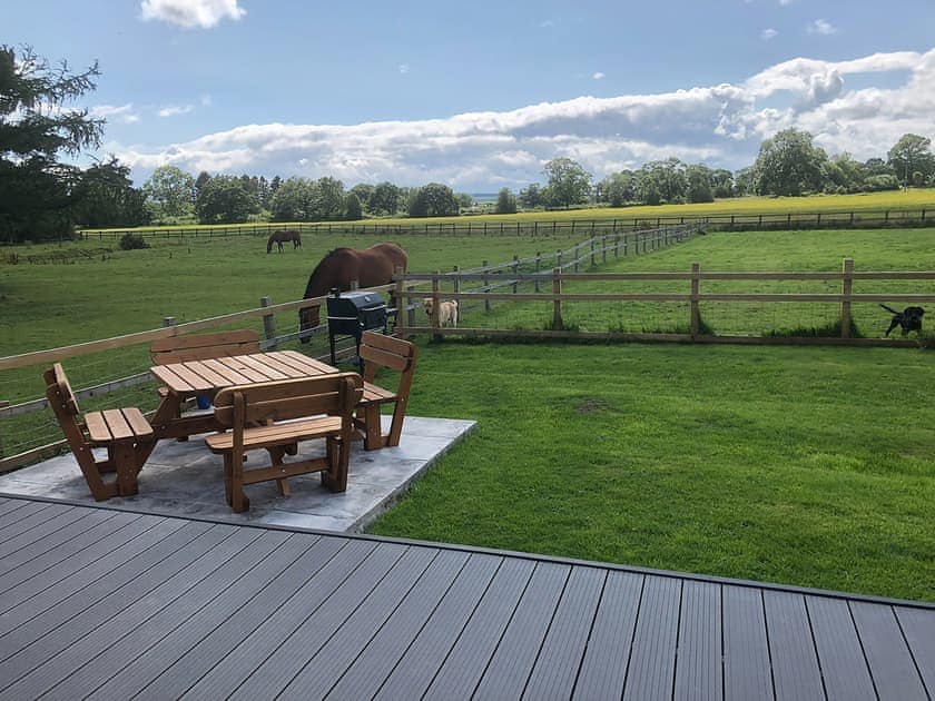 Enclosed garden with paved patio area | Brewers Cottage, Near Hexham