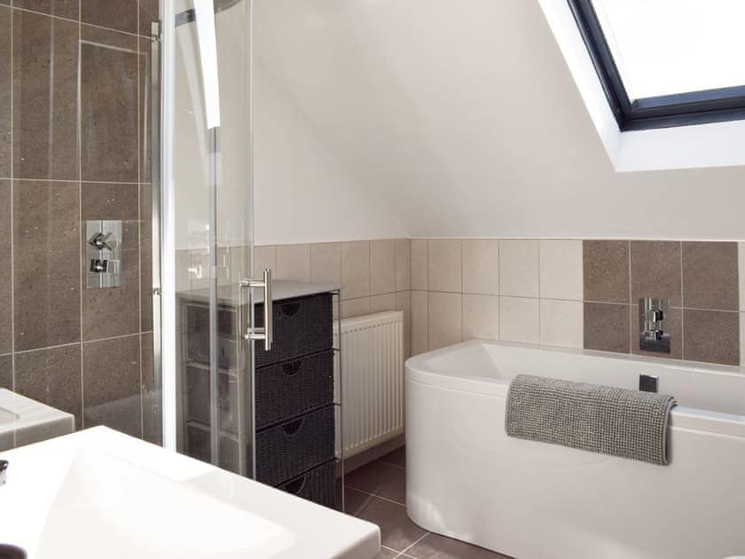 Bathroom with bath and separate shower enclosure | Reflections, St Monans, near Anstruther