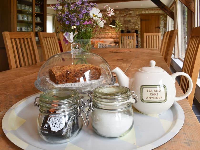 Typical welcome pack including a cake and a pot of tea | The Granary, Oxborough