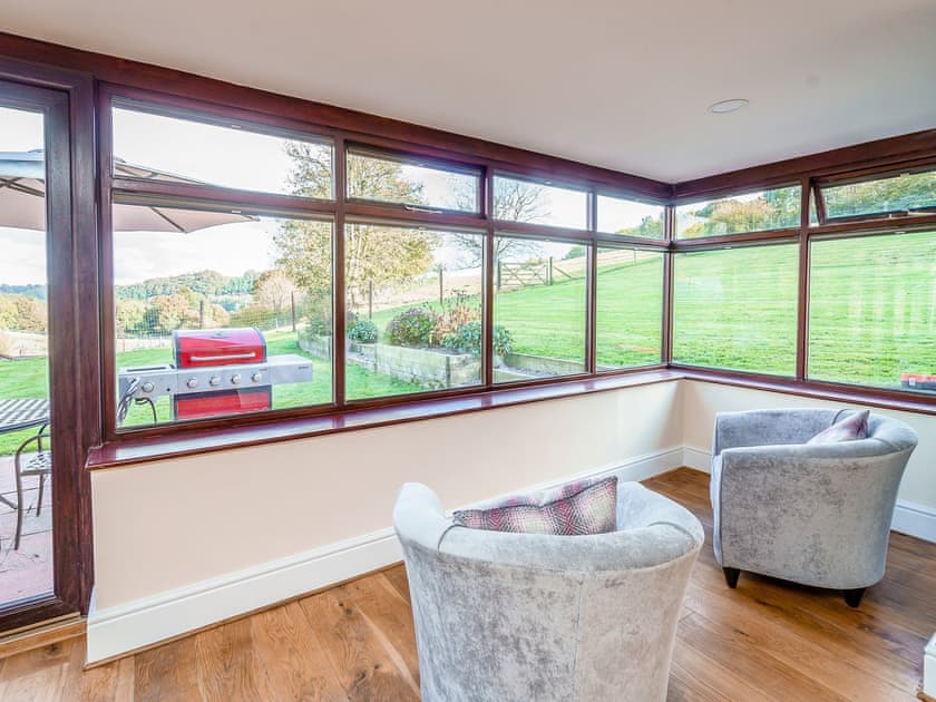 Great views of the rolling countryside from the living room. | Rhiew Banc, Bwlch-y-ffridd, near Newtown