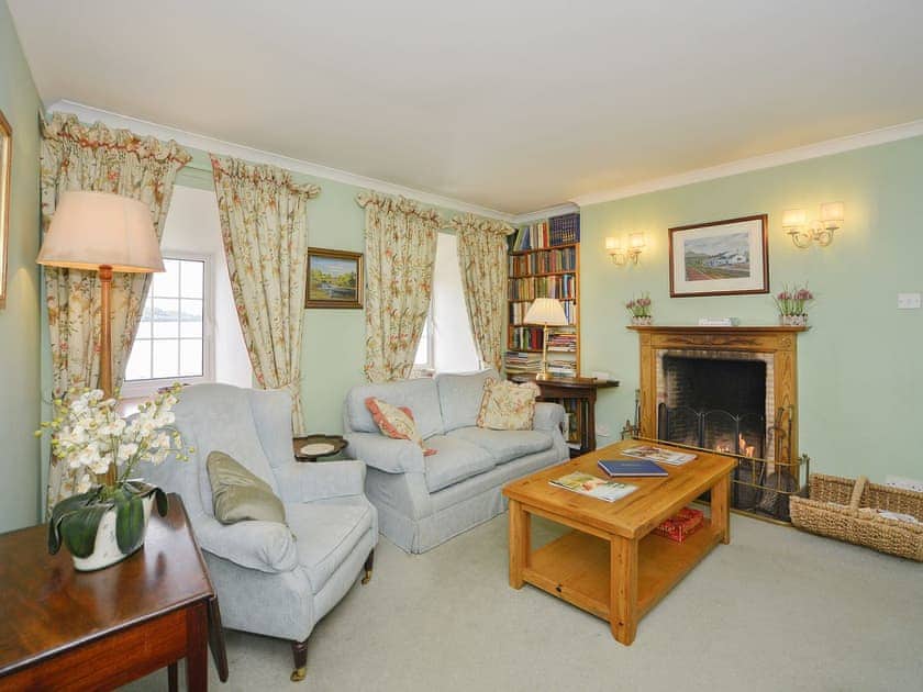 Comfortable living room with a cosy open fire | Point Park, Taynuilt