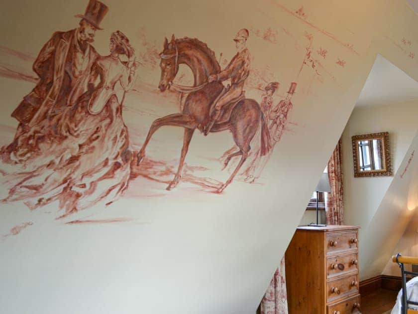Double bedroom with hand-painted murals | Baker’s Cottage, Hotham, near Beverley