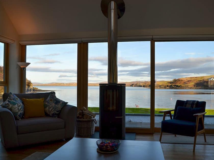 Cosy wood burner overlooking the beach | Rowan House, Carbost, near Portree