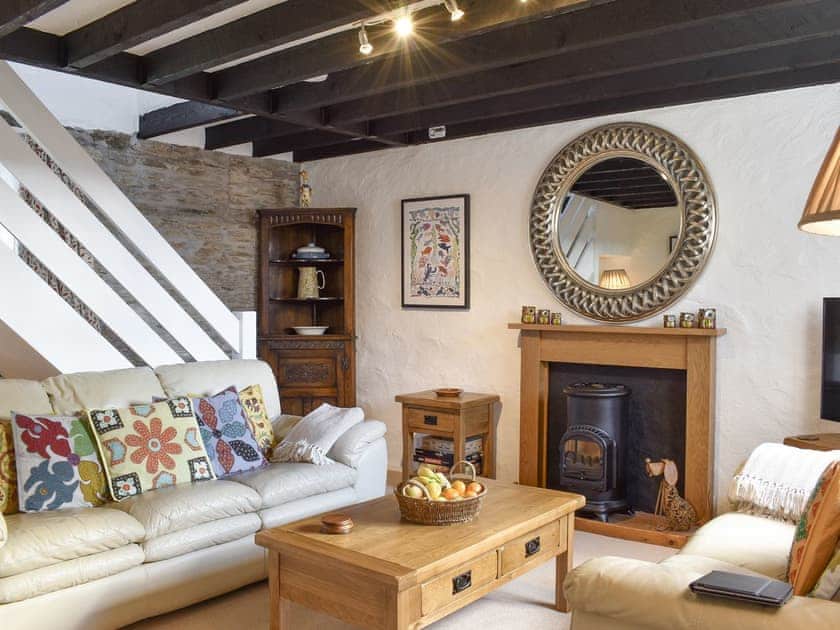 Welcoming living area with wood burner | The Shippen - Cartole Cottages, Pelynt, near Looe