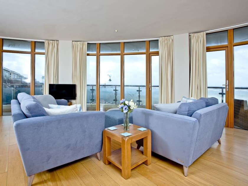 Living area with large windows | Pebbles, Westward Ho!