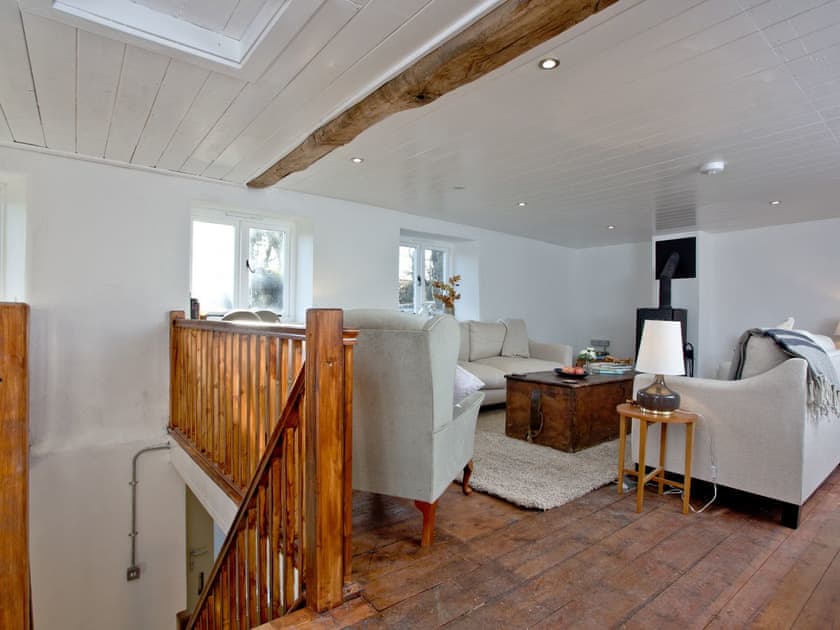 View of the living area from the top of the stairs | The Old Mill, Egloskerry, near Launceston