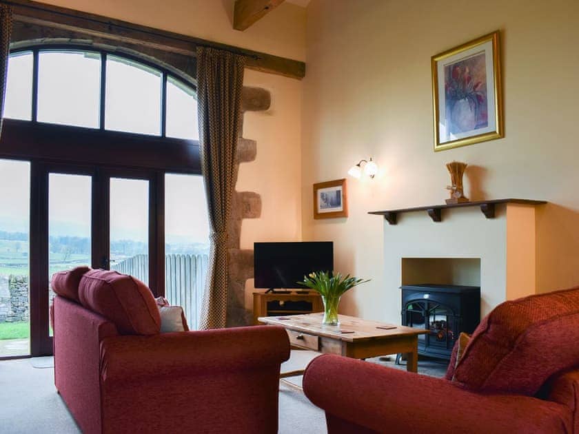 Beautiful high-ceilinged living room with far-reaching views | Town End Farm Cottages - Stable Cottage - Town End Farm Cottages, Airton, near Skipton