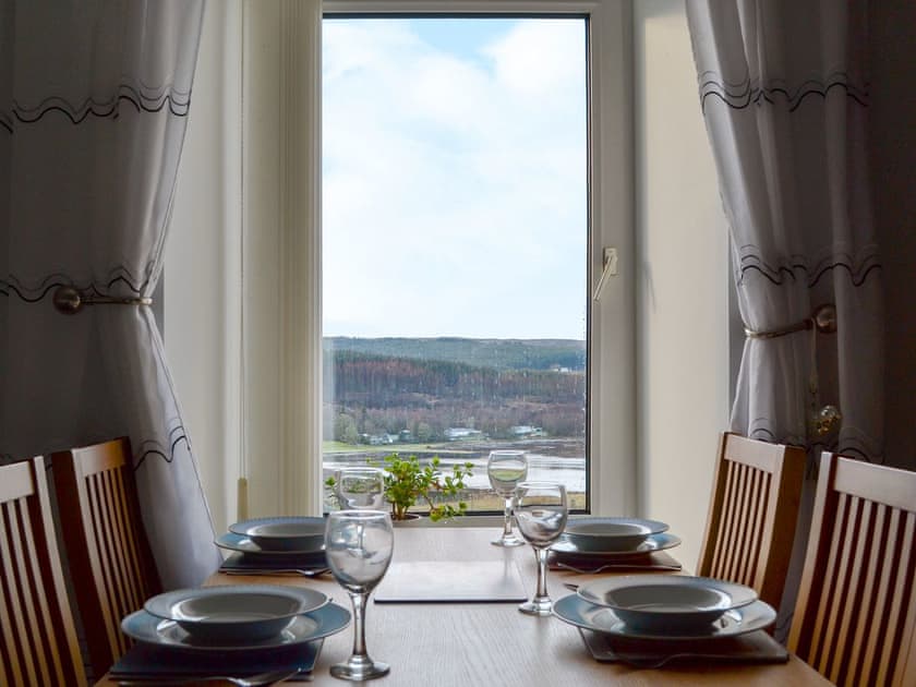 Dining area with wonderful views | Tote Cottage, Skeabost Bridge