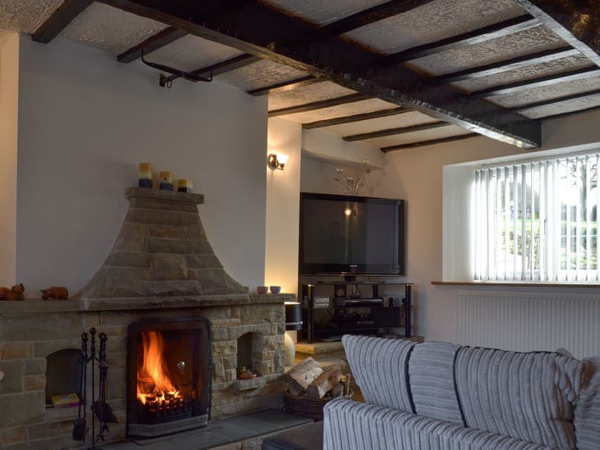 Cosy living room with open fire | Boundary Cottage, Old Whittington, near Chesterfield