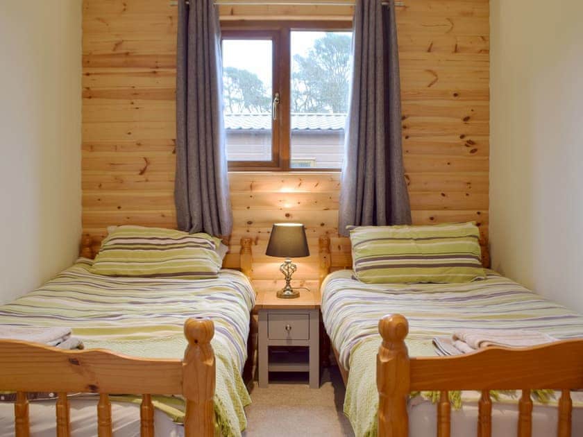Comfy twin bedroom | Herons Log Cabin, Rosebush