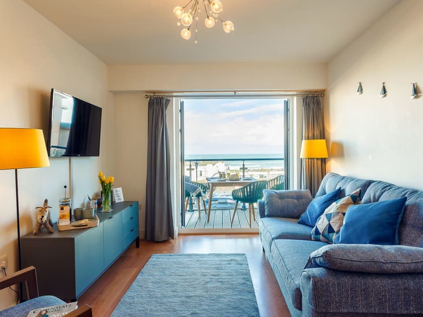 Bright and airy living area | Fistral Waves - Ocean 1 Apartments, Newquay