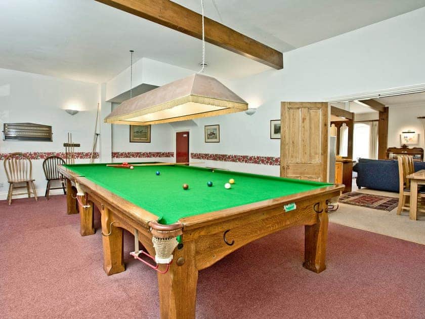 Impressive games room with a full size snooker table | Papermaker’s Cottage - Tuckenhay Mill, Bow Creek, between Dartmouth and Totnes
