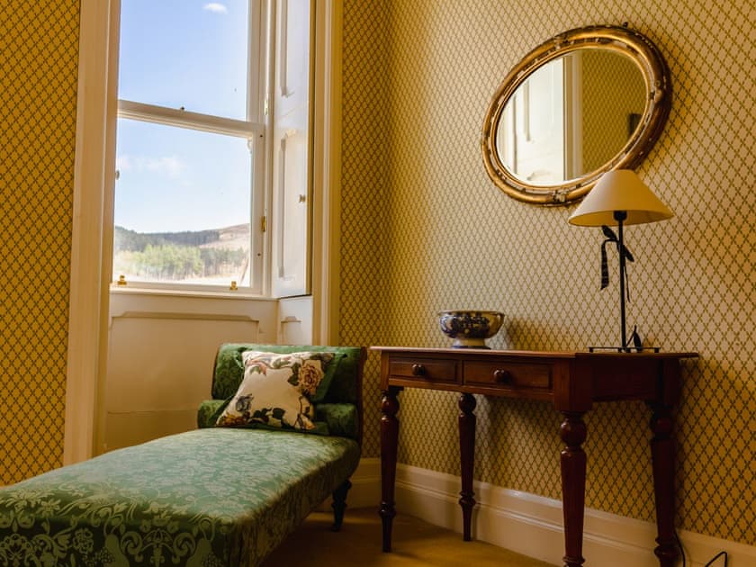 Peaceful sitting area looking out over estate | Dalnaglar Castle - Dalnaglar Castle And Cottages, Glenshee, Cairngorms