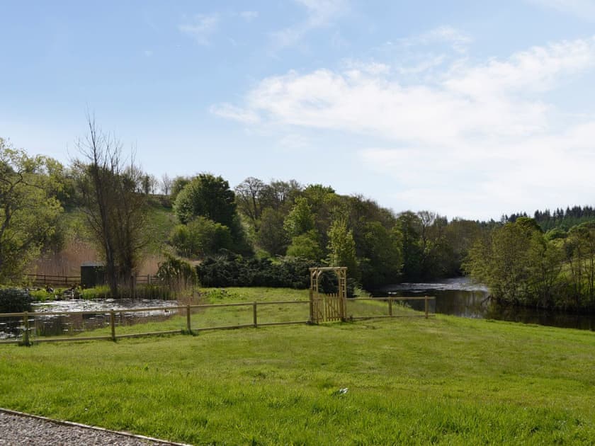 sloping banks, drops and an unfenced river in the grounds | Wester Auchleuchrie, Memus, near Kirriemuir