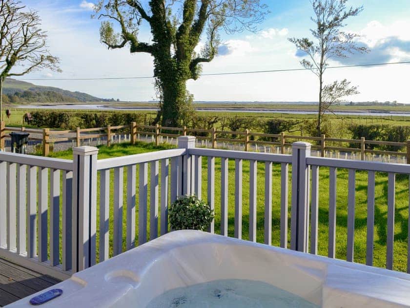 Hot tub area with stunning views over the Solway Firth  | Cree Lodge - Cree Valley Lodges, Creetown