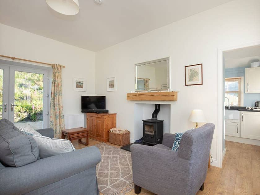 Warming wood burner in living room  | Nettlebush Cottage - Drumelzier Place Farm, Drumelzier, near Peebles