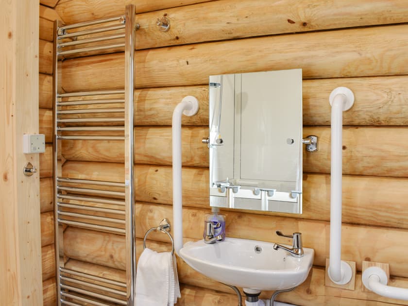 Shower room with walk-in shower, includes fold away seat and space suitable for a wheelchair to enter | Coria Lodge - Vindomora Lodges, Ebchester, near Consett