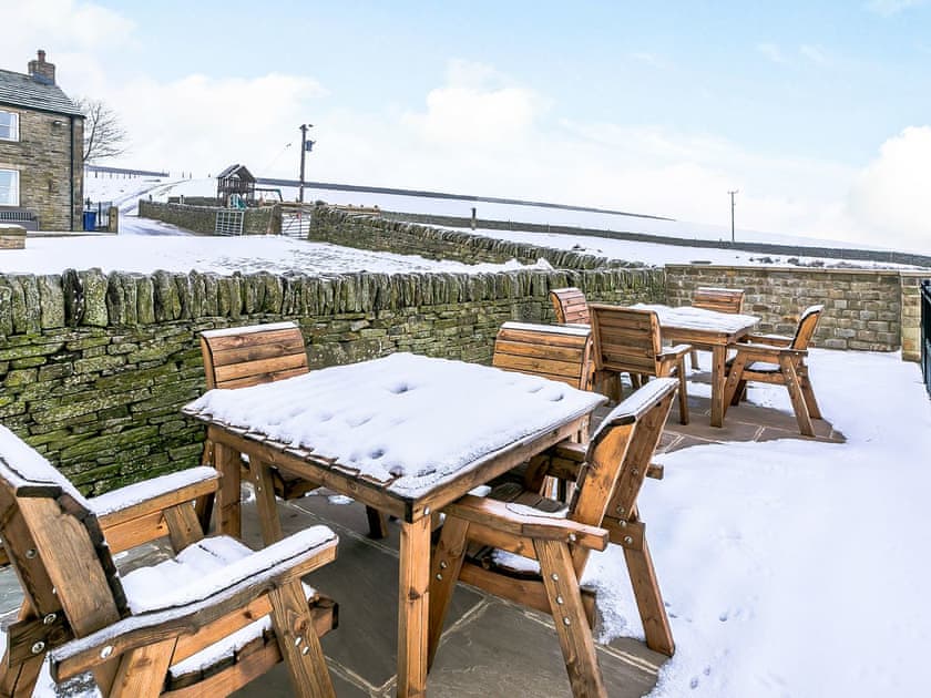 Sitting-out-area | Woodland’s Clough - Windleden Farm Cottages, Don View, near Dunford Bridge