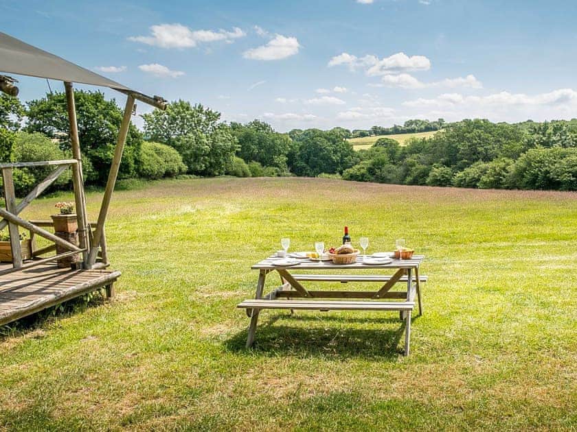 Outdoor eating area | Tent 1 Deerland - Manor Farm, Hooke, near Beaminster