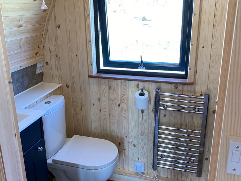 Heated towel rail in the shower room | Maggie’s Cabin, Oban