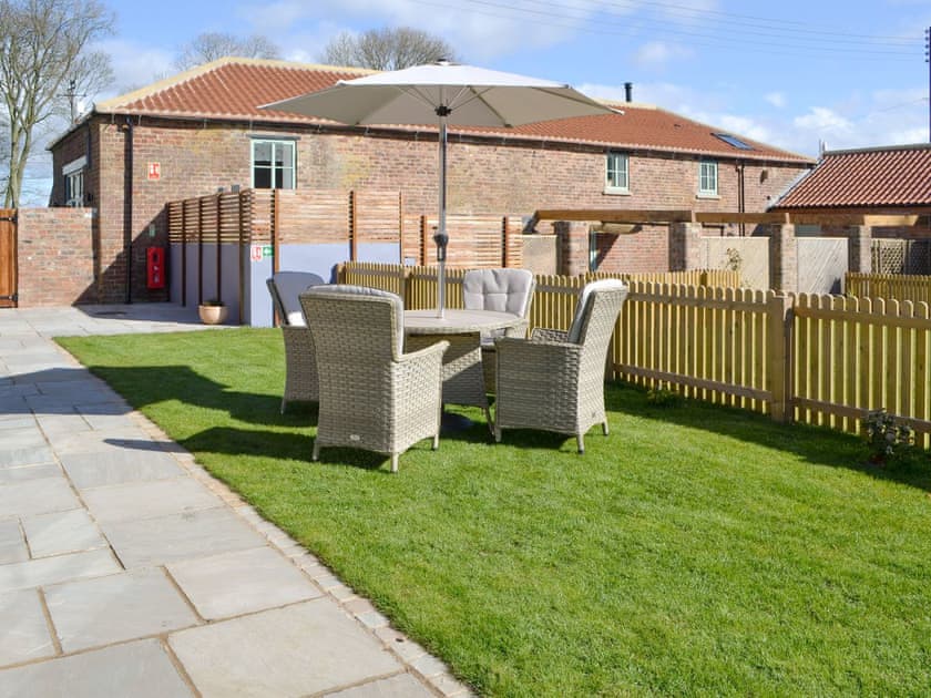 Sitting-out-area | The Stables - Chalet Farm Holidays, Langtoft, near Driffield