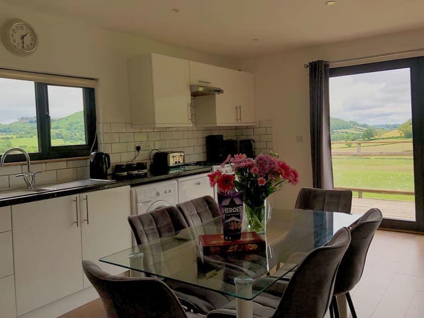 Kitchen/diner | Offa’s Dyke Lodge - Acre Luxury Lodges, Stanner, near Kington