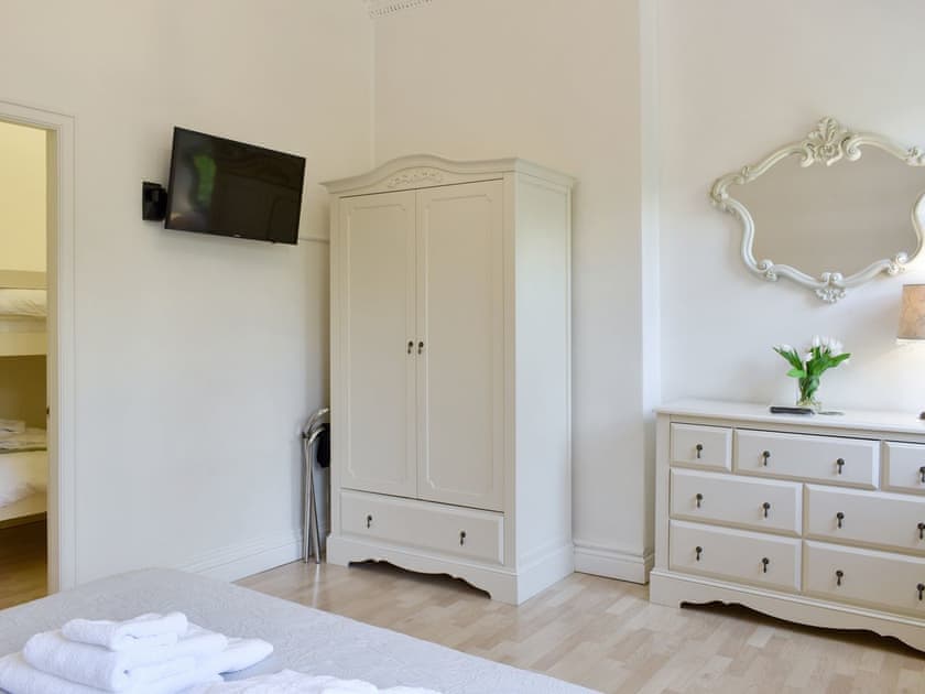 Bunkbed room is (small room with no window) accessed via this double room | Joseph Apartment, Buxton