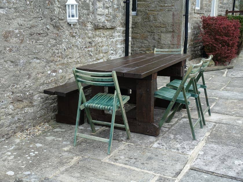 Patio Dining area with views across the Tees Valley and large Garden Paddock  | Glen Cottage, Mickleton, near Barnard Castle
