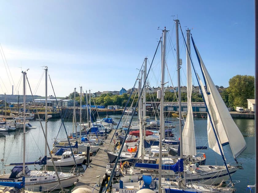Milford waterfront marina by day from suite 1 balcony | Suite 1 at Victory House, Milford Haven