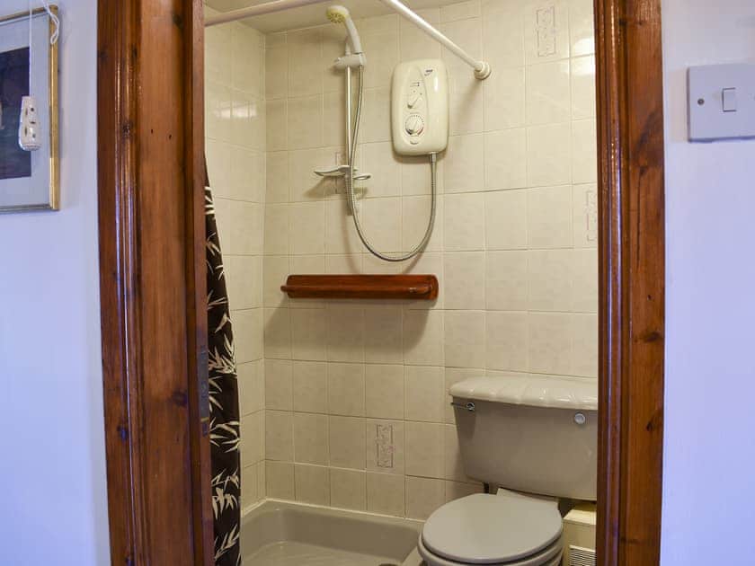 Shower room with sink and toilet situated on first floor off the main bedroom  | Robsons Cottage, Alston