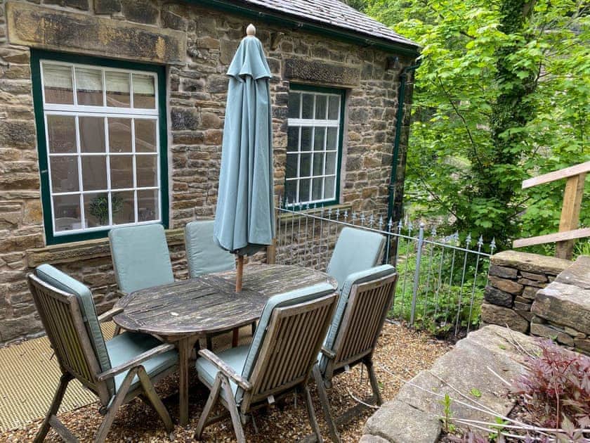 Sitting-out-area | The Old Workshop - Lowes Mill Cottages at Torr Vale Mill, New Mills