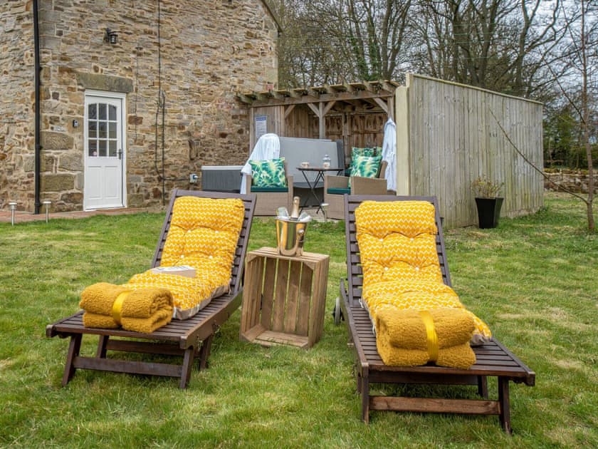 Private garden with open views of the countryside | Hall Farm Cottage - Old Hall Cottages, Byers Green, near Durham