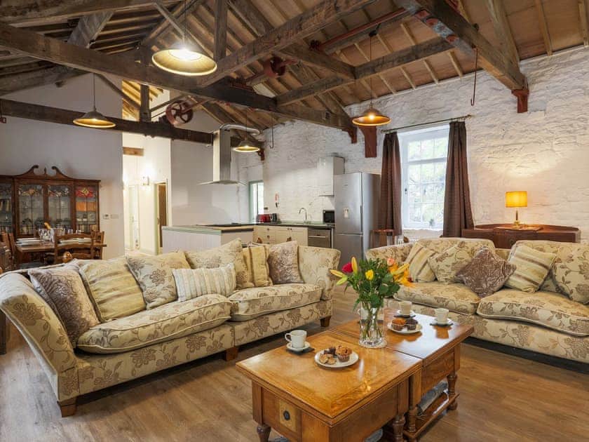 Open plan living space | The Old Workshop - Lowes Mill Cottages at Torr Vale Mill, New Mills