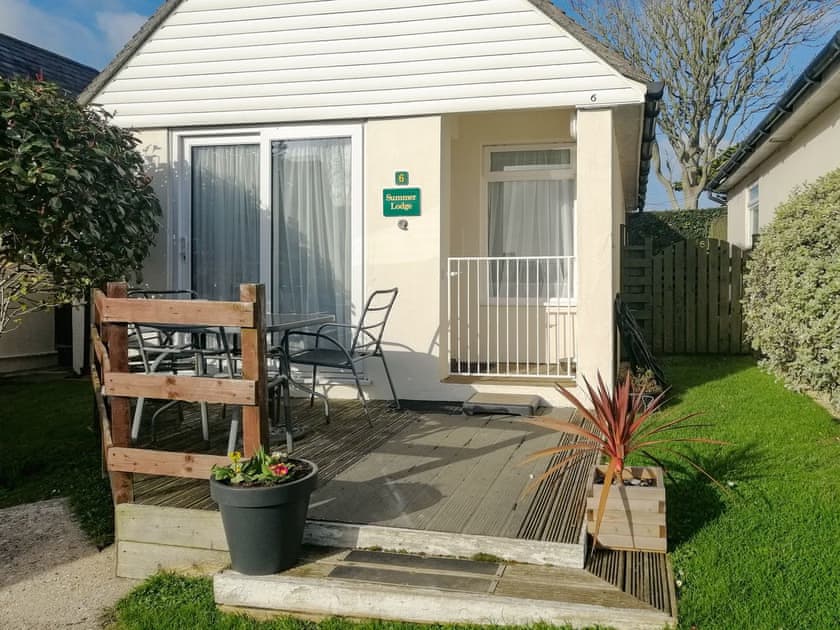 Front entrance and decked Veranda with Sea View  | Summer Lodge Bungalow 6 - Golden Acre, Eype, near Bridport